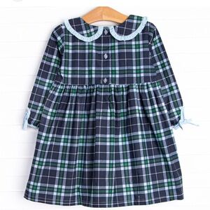 NWOT Stichy Fish Campbell Long Sleeve Dress, Navy Plaid